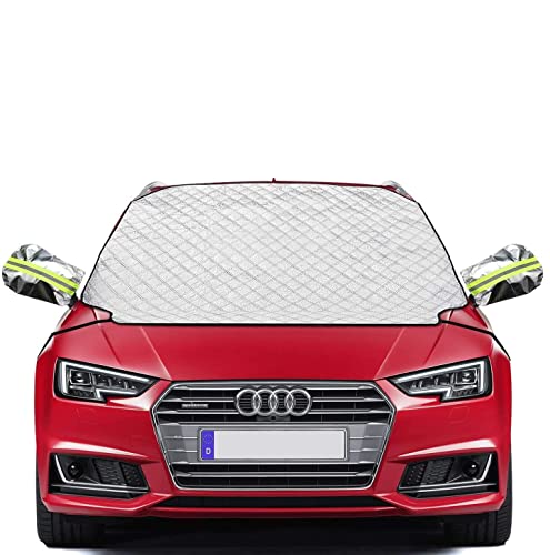 iZoeL Auto Windschutzscheibenabdeckung Frontscheibenabdeckung mit Magnet schutzt Seitenspiegel, Magnetische Auto Scheibenabdeckung Winter Frostschutz Eisschutzfolie (196CM*126CM für SUV PKW)