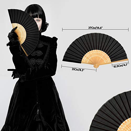 iZoeL 12 STK. Handfächer Schwarz Fächer Hochzeit Papierfächer Hochzeitsfächer Taschenfächer Faltfächer Gastgeschenk für Hochzeit Sommer Party mit Beutel