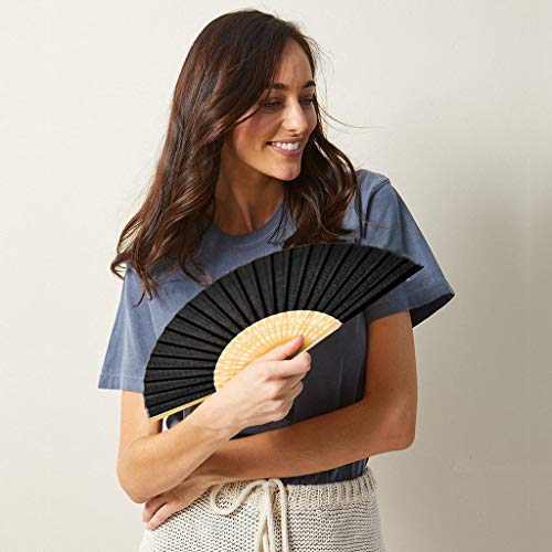 iZoeL 12 STK. Handfächer Schwarz Fächer Hochzeit Papierfächer Hochzeitsfächer Taschenfächer Faltfächer Gastgeschenk für Hochzeit Sommer Party mit Beutel