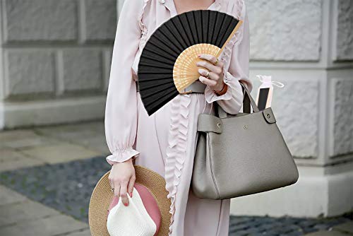 iZoeL 12 STK. Handfächer Schwarz Fächer Hochzeit Papierfächer Hochzeitsfächer Taschenfächer Faltfächer Gastgeschenk für Hochzeit Sommer Party mit Beutel