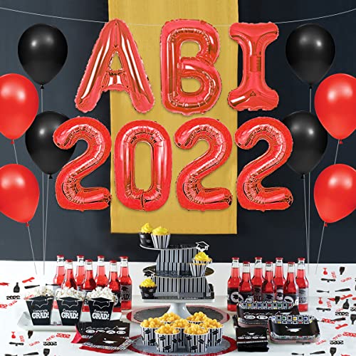 iZoeL Abitur 2022 Deko, ABI 2022 Folienballons, ABI Luftballon, ABI Konfetti Tischdeko, Abschluss Abschlussfeier ABI Schulabschluss Dekoration 2022 (Blau) (Rot ABI)