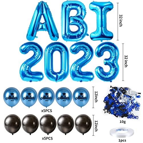 iZoeL Abitur 2023 Deko, ABI 2023 Folienballons, ABI Luftballon, ABI Konfetti Tischdeko, Abschluss Abschlussfeier ABI Schulabschluss Dekoration 2023 (Blau ABI)