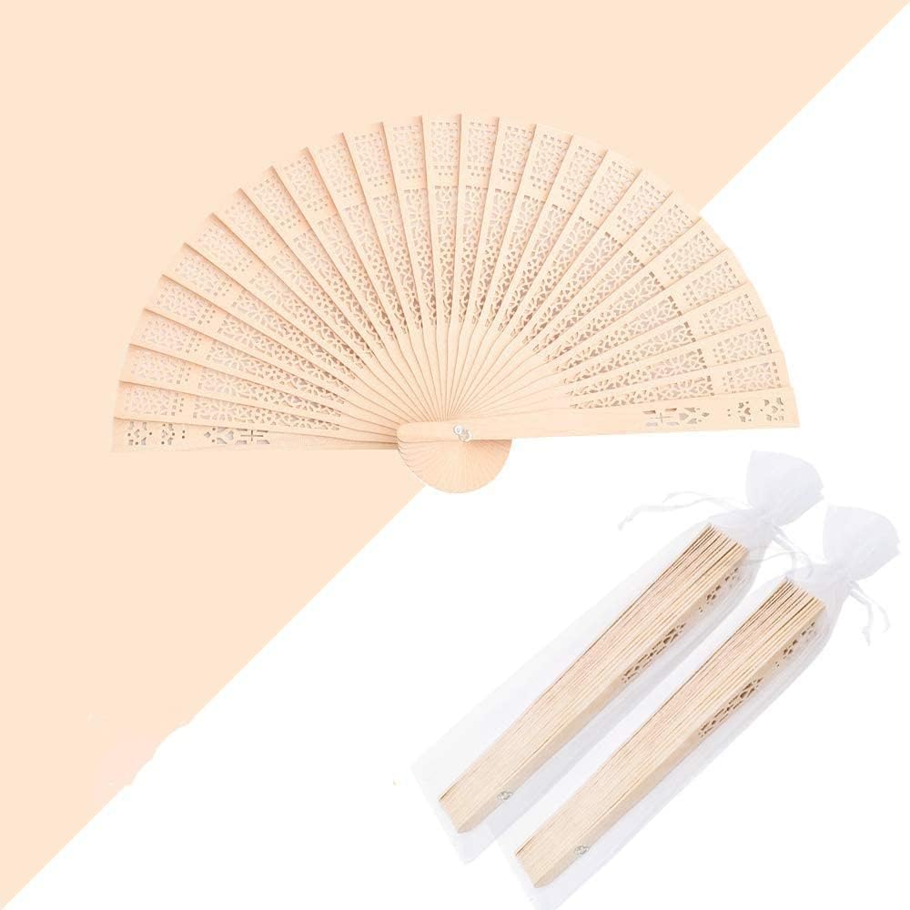 iZoeL 24 STK. Handfächer Holzfächer Fächer Hochzeit Papierfächer Hochzeitsfächer Taschenfächer Faltfächer Gastgeschenk für Hochzeit Sommer Party mit Beutel (Retro Holz)