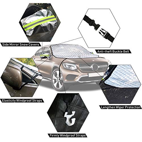 iZoeL Auto Windschutzscheibenabdeckung Frontscheibenabdeckung mit Magnet schutzt Seitenspiegel, Magnetische Auto Scheibenabdeckung Winter Frostschutz Eisschutzfolie (196CM*126CM für SUV PKW)
