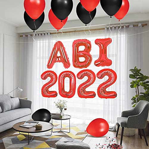 iZoeL Abitur 2022 Deko, ABI 2022 Folienballons, ABI Luftballon, ABI Konfetti Tischdeko, Abschluss Abschlussfeier ABI Schulabschluss Dekoration 2022 (Blau) (Rot ABI)