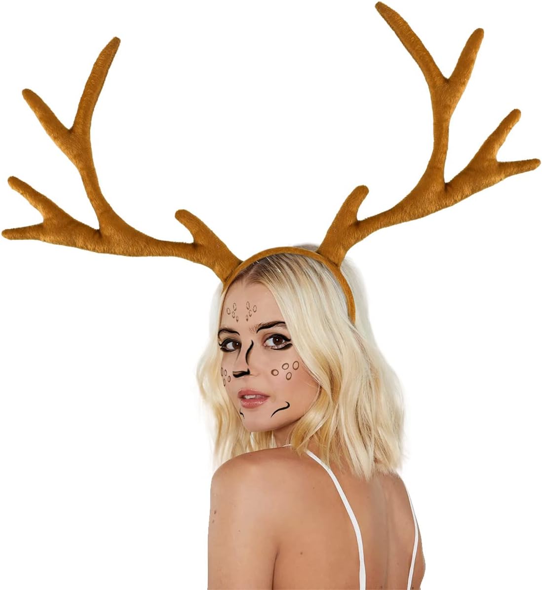 iZoeL Karneval Kostüm Damen Reh Geweih Hörner Haarreif + Reh Face Tattoo, Damen Kinder Fasching Kopfschmuck Haarreifen