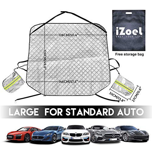 iZoeL Auto Windschutzscheibenabdeckung Frontscheibenabdeckung mit Magnet schutzt Seitenspiegel, Magnetische Auto Scheibenabdeckung Winter Frostschutz Eisschutzfolie (196CM*126CM für SUV PKW)