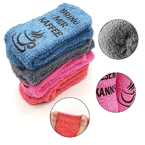 iZoeL Flauschsocken damen Lustige Socken wenn du das lesen kannst bring mir Schokolade Kaffee Witzige Kuschelsocken Cupcake Socken