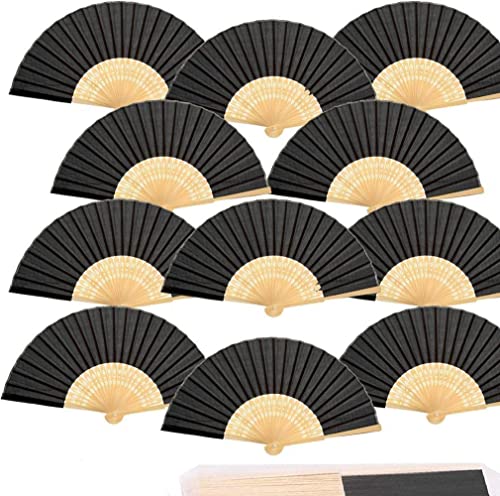 iZoeL 12 STK. Handfächer Schwarz Fächer Hochzeit Papierfächer Hochzeitsfächer Taschenfächer Faltfächer Gastgeschenk für Hochzeit Sommer Party mit Beutel