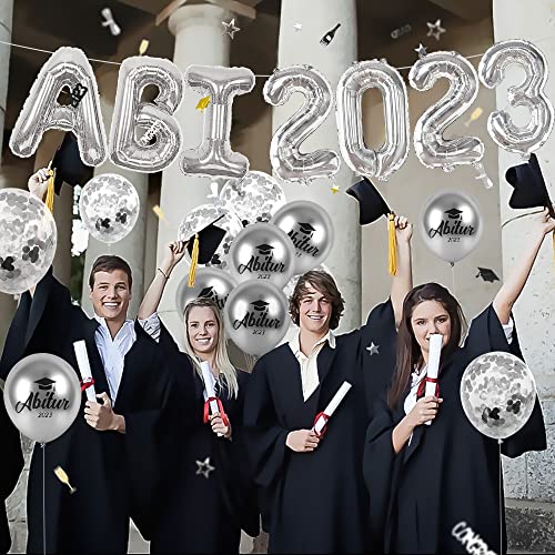 iZoeL Abitur 2023 Deko, ABI 2023 Folienballons, ABI Luftballon, ABI Konfetti Tischdeko, Abschluss Abschlussfeier ABI Schulabschluss Dekoration 2023 Blau (Silber ABI)