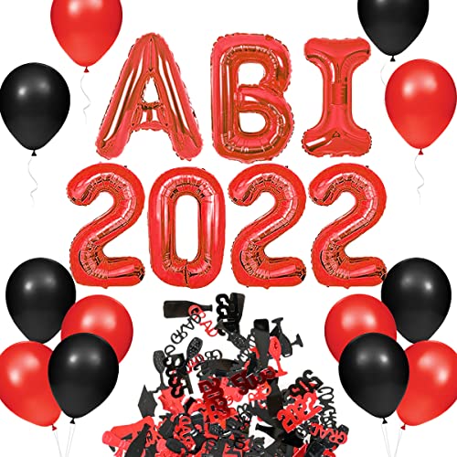 iZoeL Abitur 2022 Deko, ABI 2022 Folienballons, ABI Luftballon, ABI Konfetti Tischdeko, Abschluss Abschlussfeier ABI Schulabschluss Dekoration 2022 (Blau) (Rot ABI)