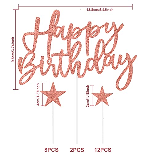 iZoeL Tortendeko Rosegold 2set Happy Birthday 20pcs Sterne Cake Topper Kuchendeko Rosa Gold Geburtstag Dekoration