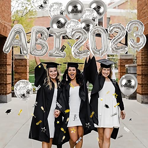 iZoeL Abitur 2023 Deko, ABI 2023 Folienballons, ABI Luftballon, ABI Konfetti Tischdeko, Abschluss Abschlussfeier ABI Schulabschluss Dekoration 2023 Blau (Silber ABI)