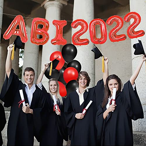iZoeL Abitur 2022 Deko, ABI 2022 Folienballons, ABI Luftballon, ABI Konfetti Tischdeko, Abschluss Abschlussfeier ABI Schulabschluss Dekoration 2022 (Blau) (Rot ABI)