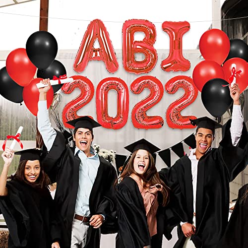 iZoeL Abitur 2022 Deko, ABI 2022 Folienballons, ABI Luftballon, ABI Konfetti Tischdeko, Abschluss Abschlussfeier ABI Schulabschluss Dekoration 2022 (Blau) (Rot ABI)