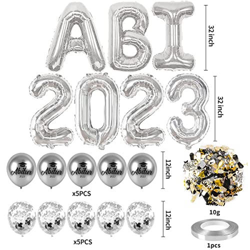 iZoeL Abitur 2023 Deko, ABI 2023 Folienballons, ABI Luftballon, ABI Konfetti Tischdeko, Abschluss Abschlussfeier ABI Schulabschluss Dekoration 2023 Blau (Silber ABI)