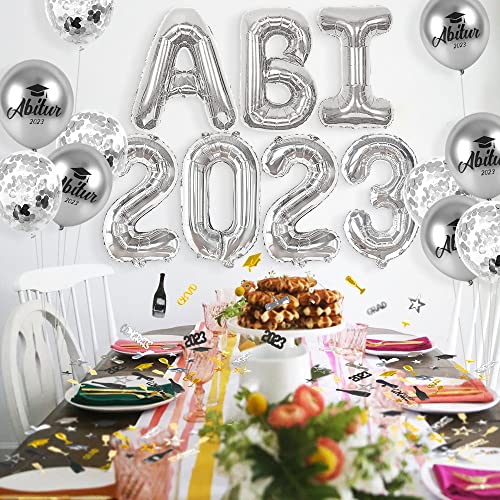 iZoeL Abitur 2023 Deko, ABI 2023 Folienballons, ABI Luftballon, ABI Konfetti Tischdeko, Abschluss Abschlussfeier ABI Schulabschluss Dekoration 2023 Blau (Silber ABI)