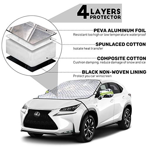 iZoeL Auto Windschutzscheibenabdeckung Frontscheibenabdeckung mit Magnet schutzt Seitenspiegel, Magnetische Auto Scheibenabdeckung Winter Frostschutz Eisschutzfolie (196CM*126CM für SUV PKW)