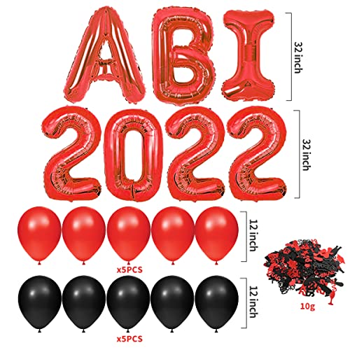 iZoeL Abitur 2022 Deko, ABI 2022 Folienballons, ABI Luftballon, ABI Konfetti Tischdeko, Abschluss Abschlussfeier ABI Schulabschluss Dekoration 2022 (Blau) (Rot ABI)