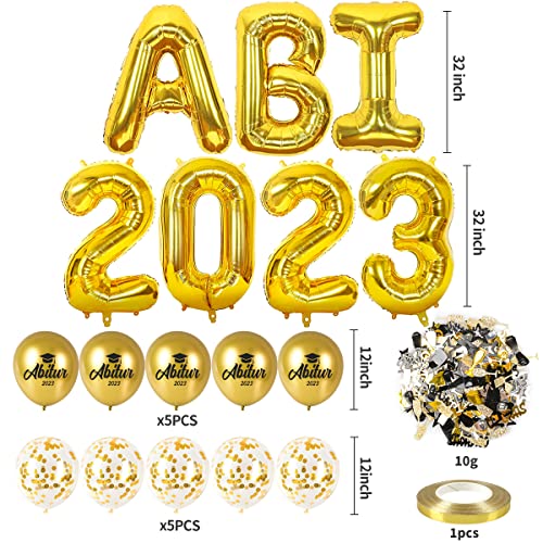 iZoeL Abitur 2023 Deko, ABI 2023 Folienballons, ABI Luftballon, ABI Konfetti Tischdeko, Abschluss Abschlussfeier ABI Schulabschluss Dekoration 2023 Blau(Gold ABI)