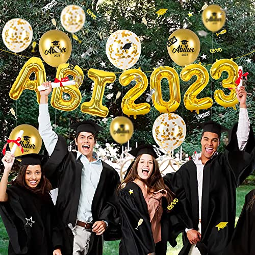 iZoeL Abitur 2023 Deko, ABI 2023 Folienballons, ABI Luftballon, ABI Konfetti Tischdeko, Abschluss Abschlussfeier ABI Schulabschluss Dekoration 2023 Blau(Gold ABI)