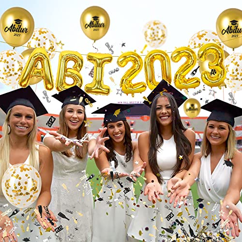 iZoeL Abitur 2023 Deko, ABI 2023 Folienballons, ABI Luftballon, ABI Konfetti Tischdeko, Abschluss Abschlussfeier ABI Schulabschluss Dekoration 2023 Blau(Gold ABI)