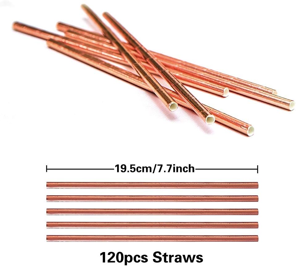 iZoeL 60 Party Cups 9oz (ca 266 ml) Roségold und 60 Strohhalme Einwegpapier Geschirr Einwegbecher Party Geschirr Set für Kindergeburtstagsfeiern