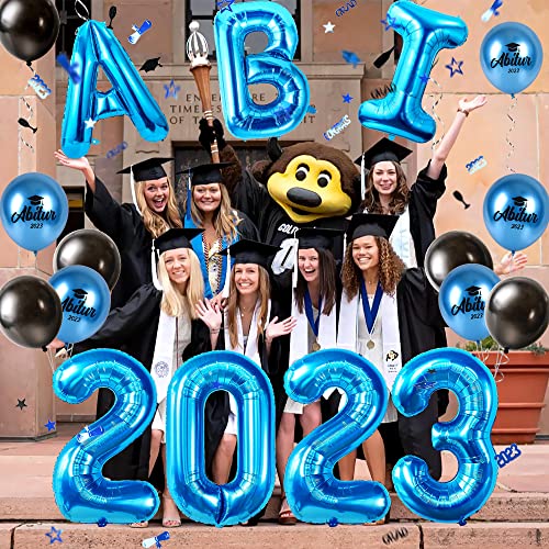 iZoeL Abitur 2023 Deko, ABI 2023 Folienballons, ABI Luftballon, ABI Konfetti Tischdeko, Abschluss Abschlussfeier ABI Schulabschluss Dekoration 2023 (Blau ABI)