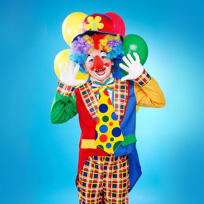 iZoeL Clown Kostüm Accessoire, Clown Lockenperücke + Clownsnase + Bunte Krawatte + Handschuhe, Fasching Karneval Kostüme für Kinder Damen Herren