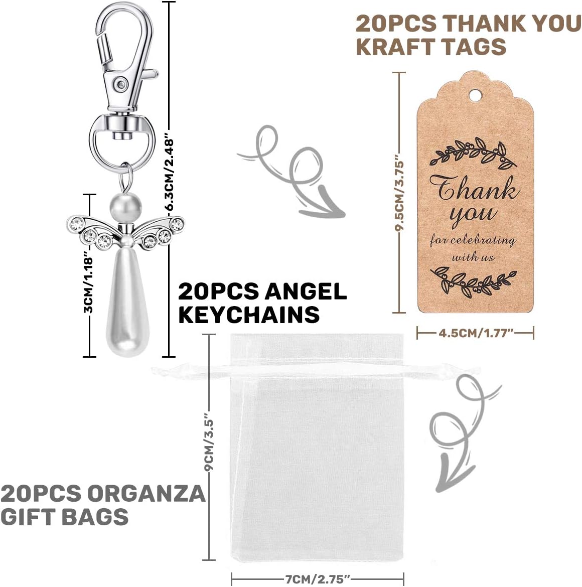iZoeL Gastgeschenke Taufe Junge 20 Schutzengel Anhänger Glücksbringer Thank You Danke Geschenke Hochzeit Kommunion Kinderggeburtstag Party Mitgebsel Silber