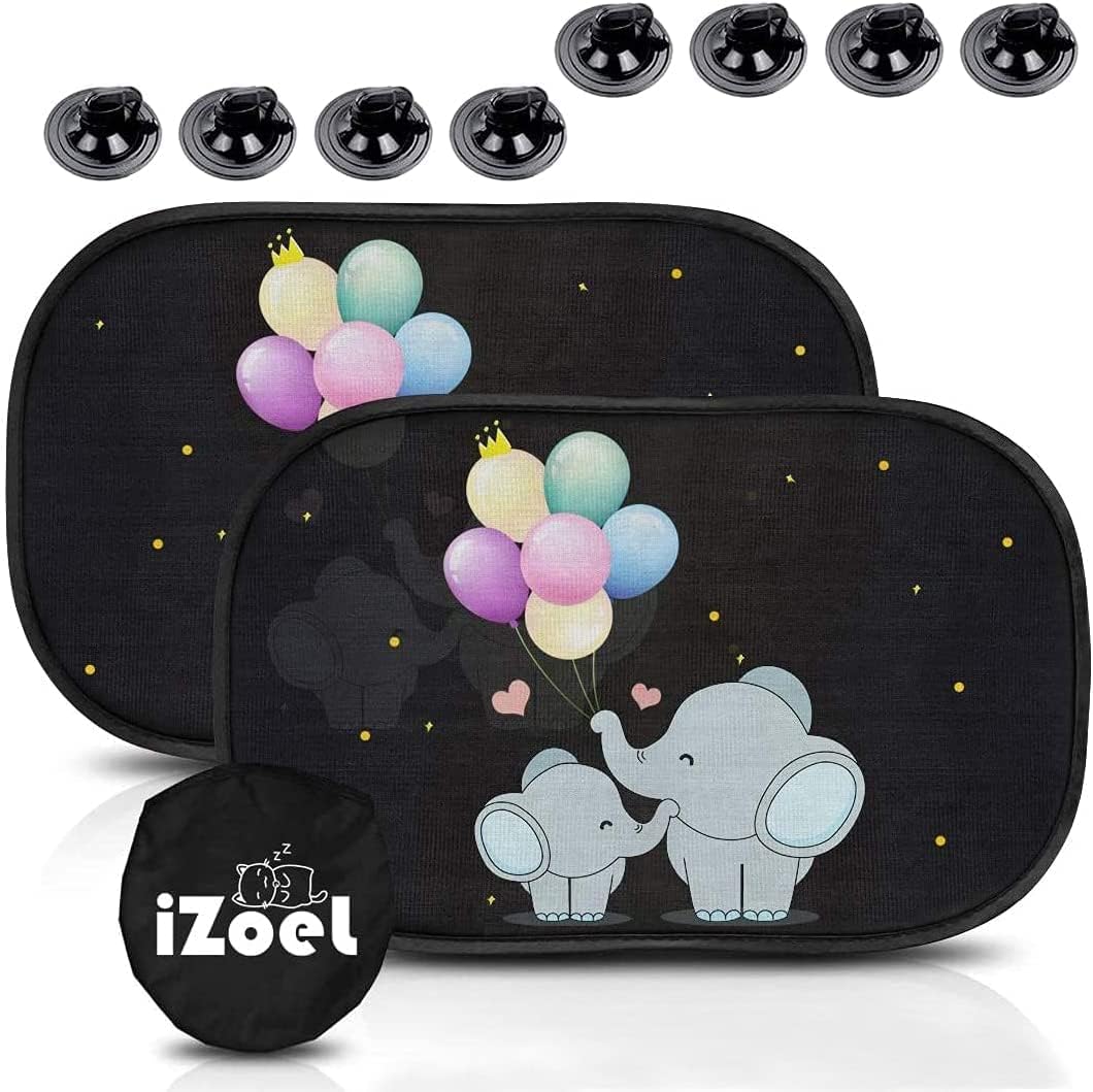 iZoeL Auto Sonnenschutz Kinder, Sonnenschutz Auto Baby, Auto Fenster Seitenscheibe Sonnenschutz Sonnenblende mit UV Schutz(Schwarz Elefant