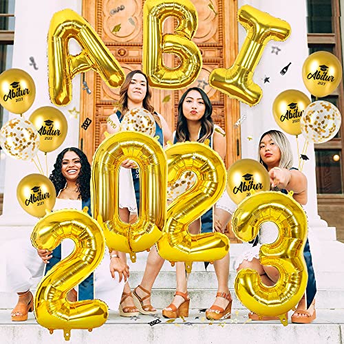 iZoeL Abitur 2023 Deko, ABI 2023 Folienballons, ABI Luftballon, ABI Konfetti Tischdeko, Abschluss Abschlussfeier ABI Schulabschluss Dekoration 2023 Blau(Gold ABI)