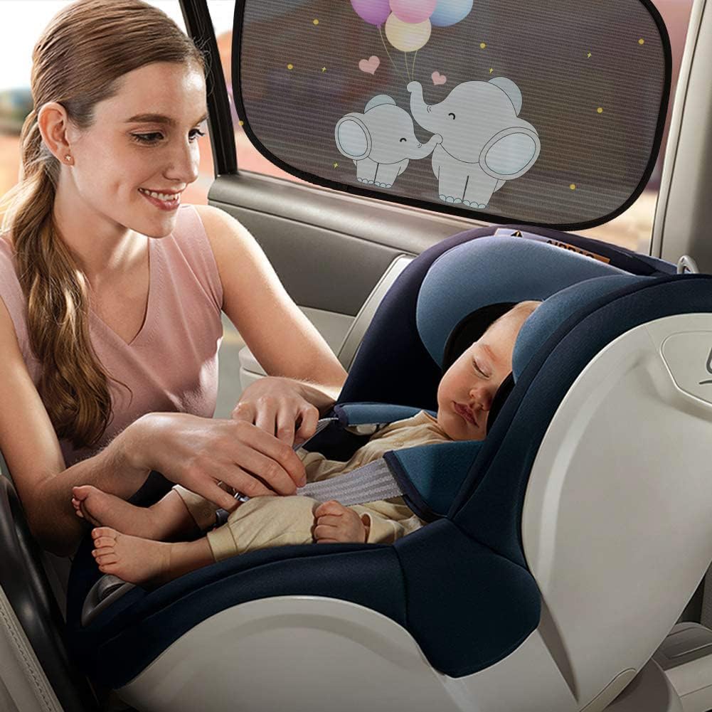 iZoeL Auto Sonnenschutz Kinder, Sonnenschutz Auto Baby, Auto Fenster Seitenscheibe Sonnenschutz Sonnenblende mit UV Schutz(Schwarz Elefant