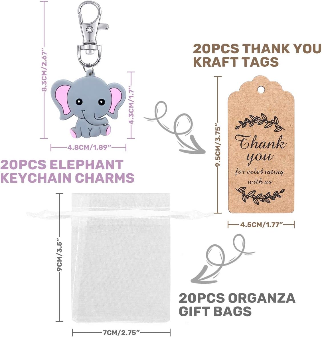 iZoeL Gastgeschenke Taufe Junge 20 Elefante Anhänger Thank you Danke Geschenke Babyparty Baby shower Kommunion Kinderggeburtstag Party Mitgebsel