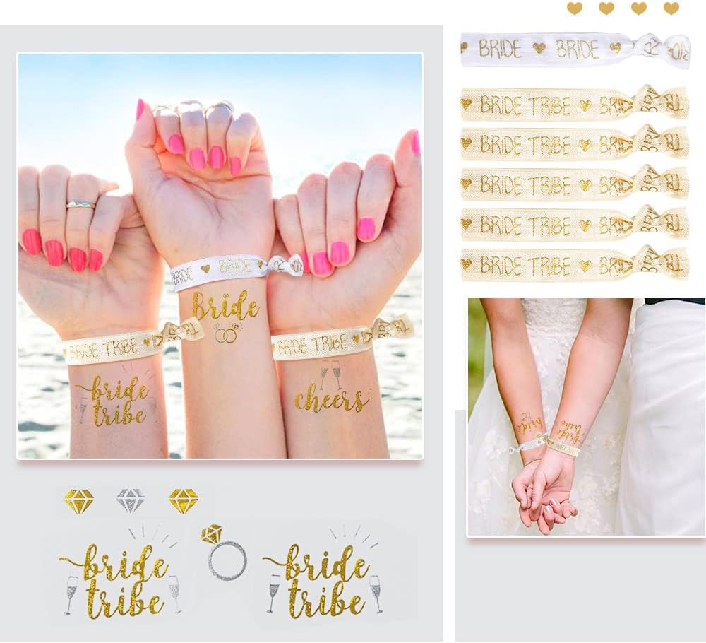 iZoeL 16Set JGA Becher Bride Tribe Cups/Team Bride Strohhalme/JGA Armbänder/JGA Bride To be Tattoo, Junggesellenabschied Frauen Deko Rosegold