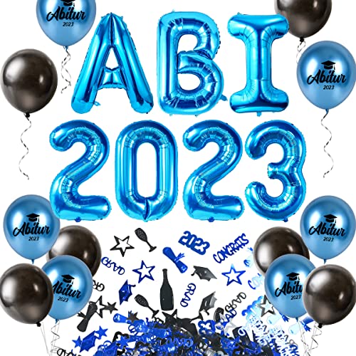 iZoeL Abitur 2023 Deko, ABI 2023 Folienballons, ABI Luftballon, ABI Konfetti Tischdeko, Abschluss Abschlussfeier ABI Schulabschluss Dekoration 2023 (Blau ABI)