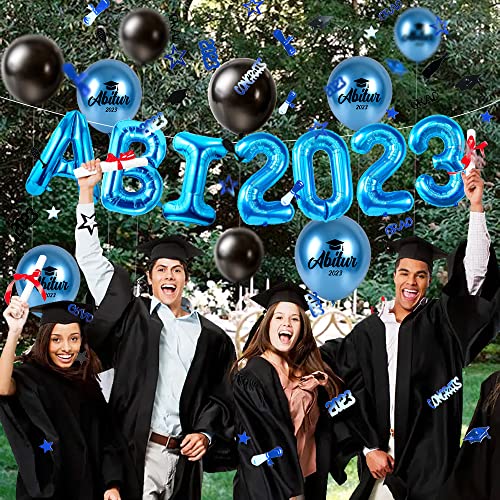 iZoeL Abitur 2023 Deko, ABI 2023 Folienballons, ABI Luftballon, ABI Konfetti Tischdeko, Abschluss Abschlussfeier ABI Schulabschluss Dekoration 2023 (Blau ABI)