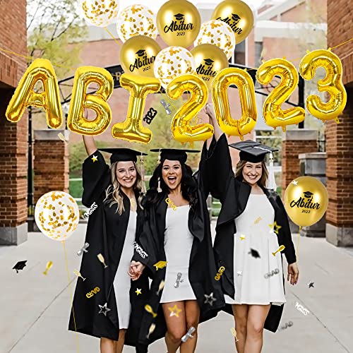 iZoeL Abitur 2023 Deko, ABI 2023 Folienballons, ABI Luftballon, ABI Konfetti Tischdeko, Abschluss Abschlussfeier ABI Schulabschluss Dekoration 2023 Blau(Gold ABI)