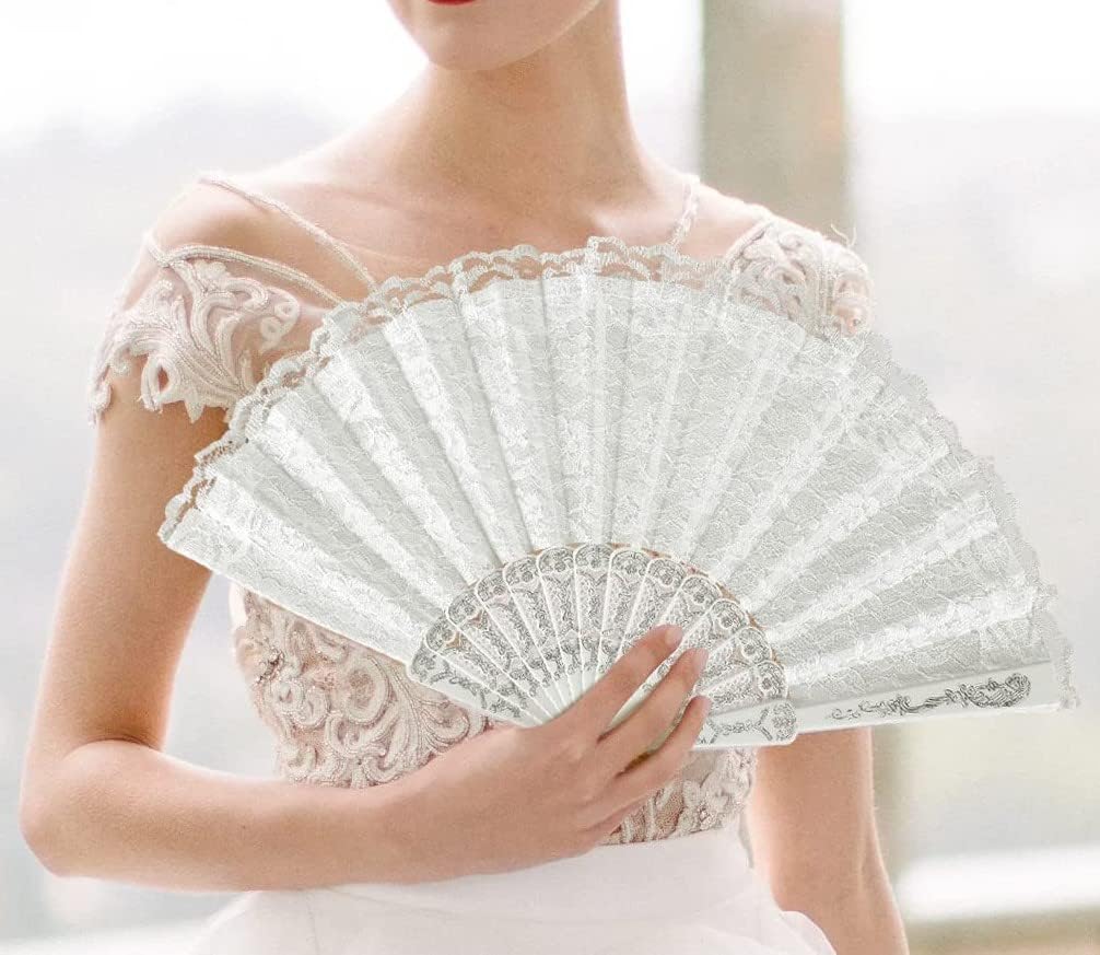 iZoeL Spitzefächer Handfächer Weiß Fächer 10Stk Hochzeitsfächer Faltfächer Brautfächer Tanzfächer Taschenfächer Hochzeit Party Gastgeschenk