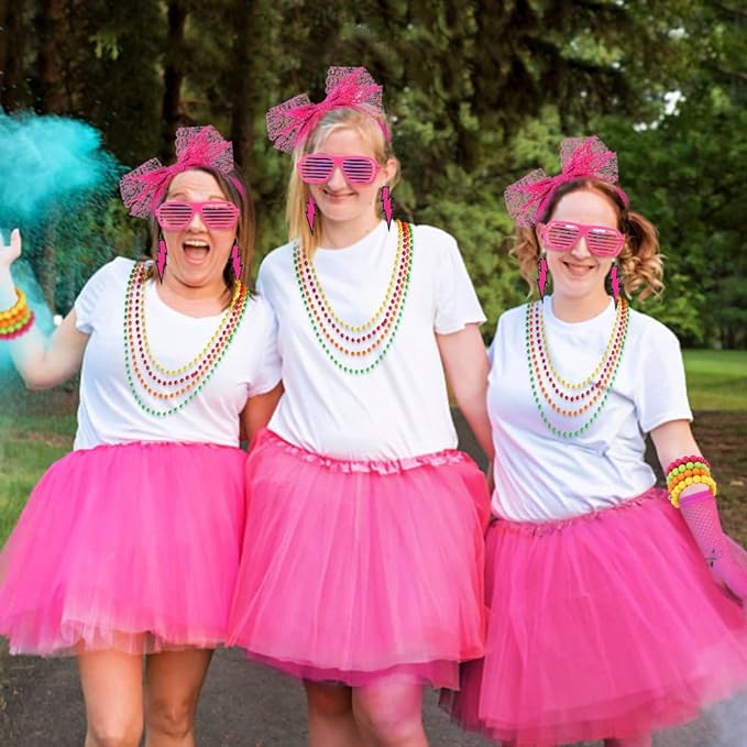 iZoeL 80er Jahre Kostüm Damen, 80er Outfit 80er Kleidung, 15tgl. Ink. Tutu Rock Bauchtasche Haarreif Brille Armband Halskette Ohrringe, 80er Retro Party Accessoires