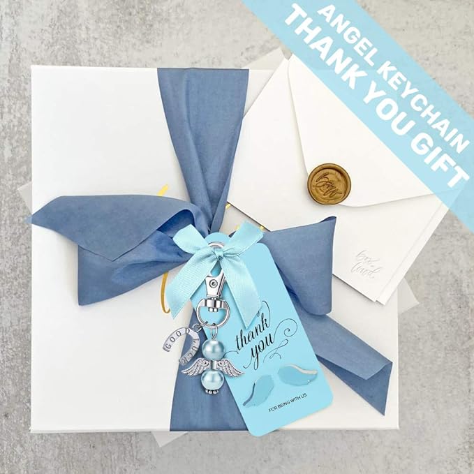 iZoel Dankeschön-Geschenk, blauer Engel, Schlüsselanhänger mit Schleifen und Engelsflügel, Dankeschön-Anhänger, Gastgeschenke für Babyparty, Brautparty, Hochzeitsanhänger, Partygeschenke 20 Stück