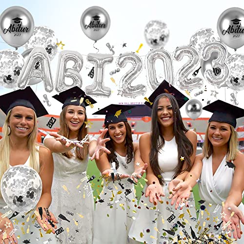 iZoeL Abitur 2023 Deko, ABI 2023 Folienballons, ABI Luftballon, ABI Konfetti Tischdeko, Abschluss Abschlussfeier ABI Schulabschluss Dekoration 2023 Blau (Silber ABI)