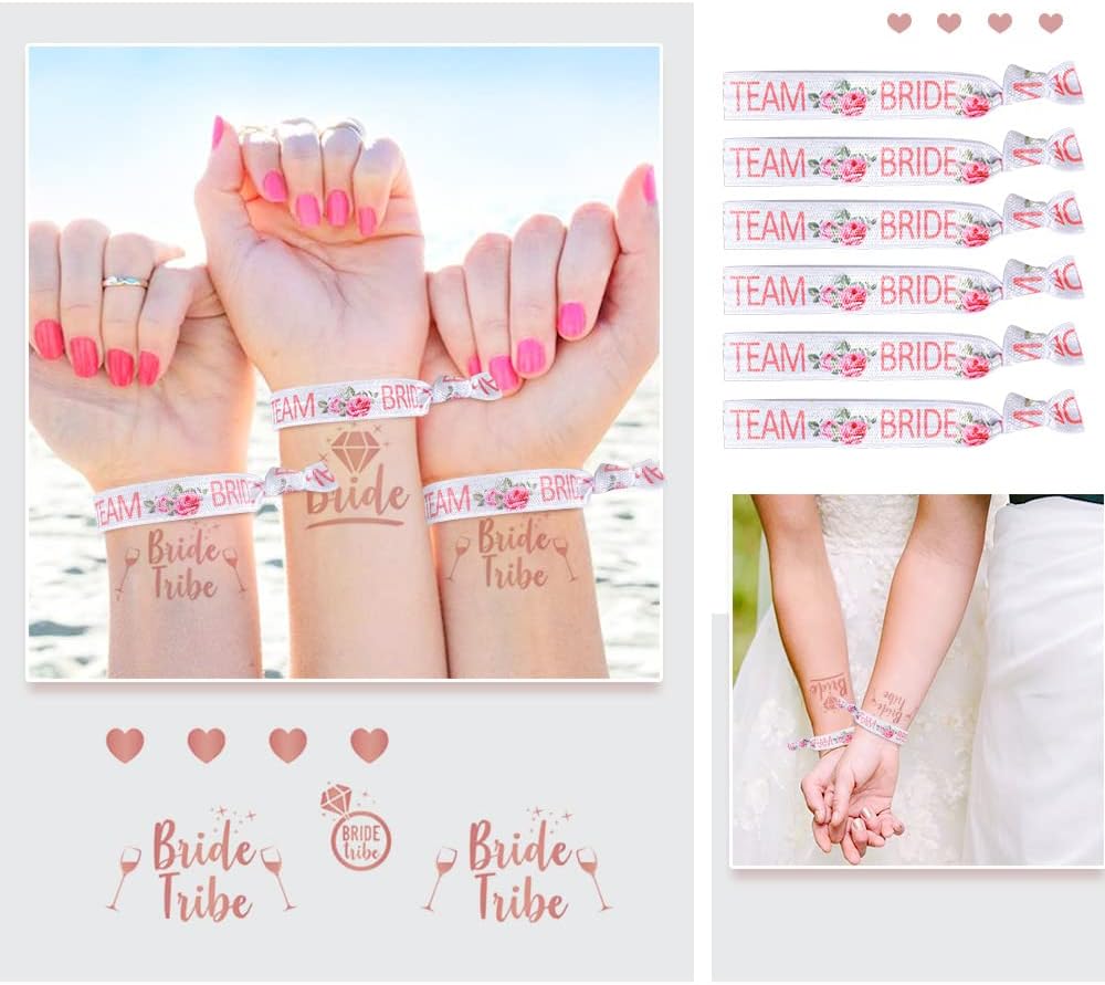 iZoeL 18 Pcs JGA Bride to be Deko Junggesellinnenabschied Accessoires Frauen, Bride to be Schärpe Schleier Party Brille Ohrringe, Team Bride Armbänder Tattoo(Rosa)
