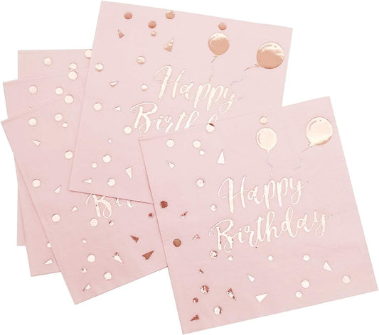 iZoeL 50Stk Geburtstag Servietten Gold Happy Birthday Servietten 33x33cm 3-lagig Pink Papierservietten für Mann Frau Mädchen Party Deko (Rose Gold Happy Birthday) (Rosa+Rosegold HB)