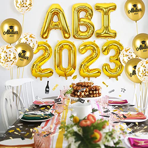 iZoeL Abitur 2023 Deko, ABI 2023 Folienballons, ABI Luftballon, ABI Konfetti Tischdeko, Abschluss Abschlussfeier ABI Schulabschluss Dekoration 2023 Blau(Gold ABI)