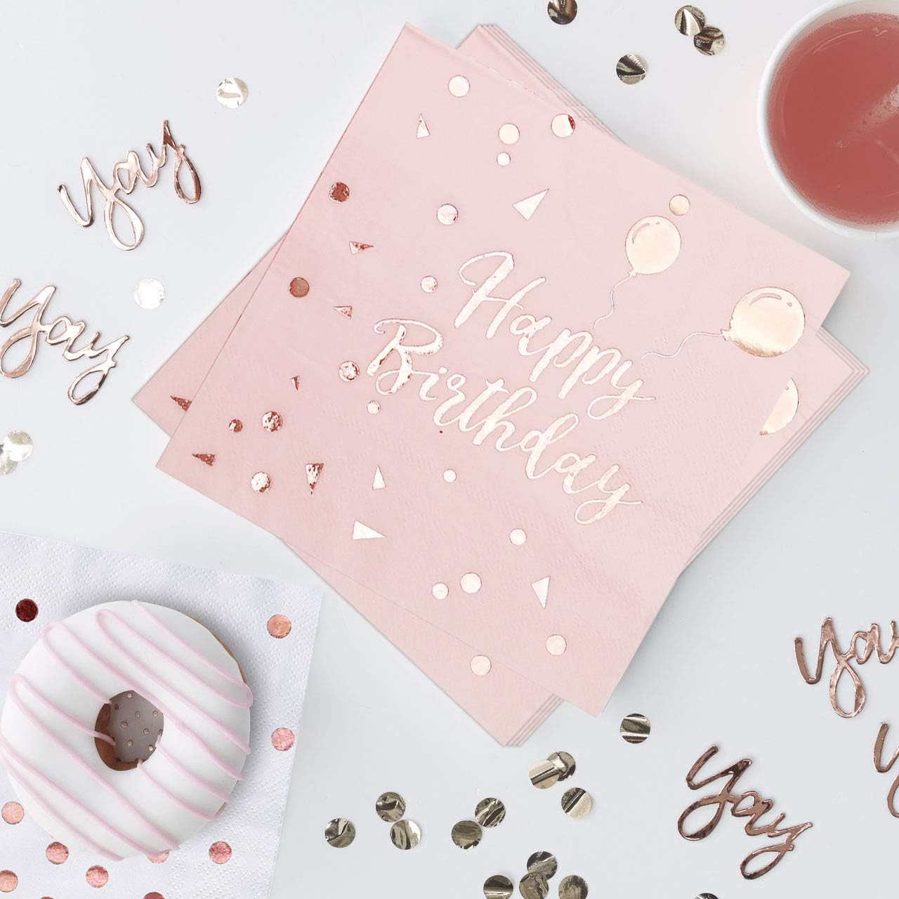 iZoeL 50Stk Geburtstag Servietten Gold Happy Birthday Servietten 33x33cm 3-lagig Pink Papierservietten für Mann Frau Mädchen Party Deko (Rose Gold Happy Birthday) (Rosa+Rosegold HB)