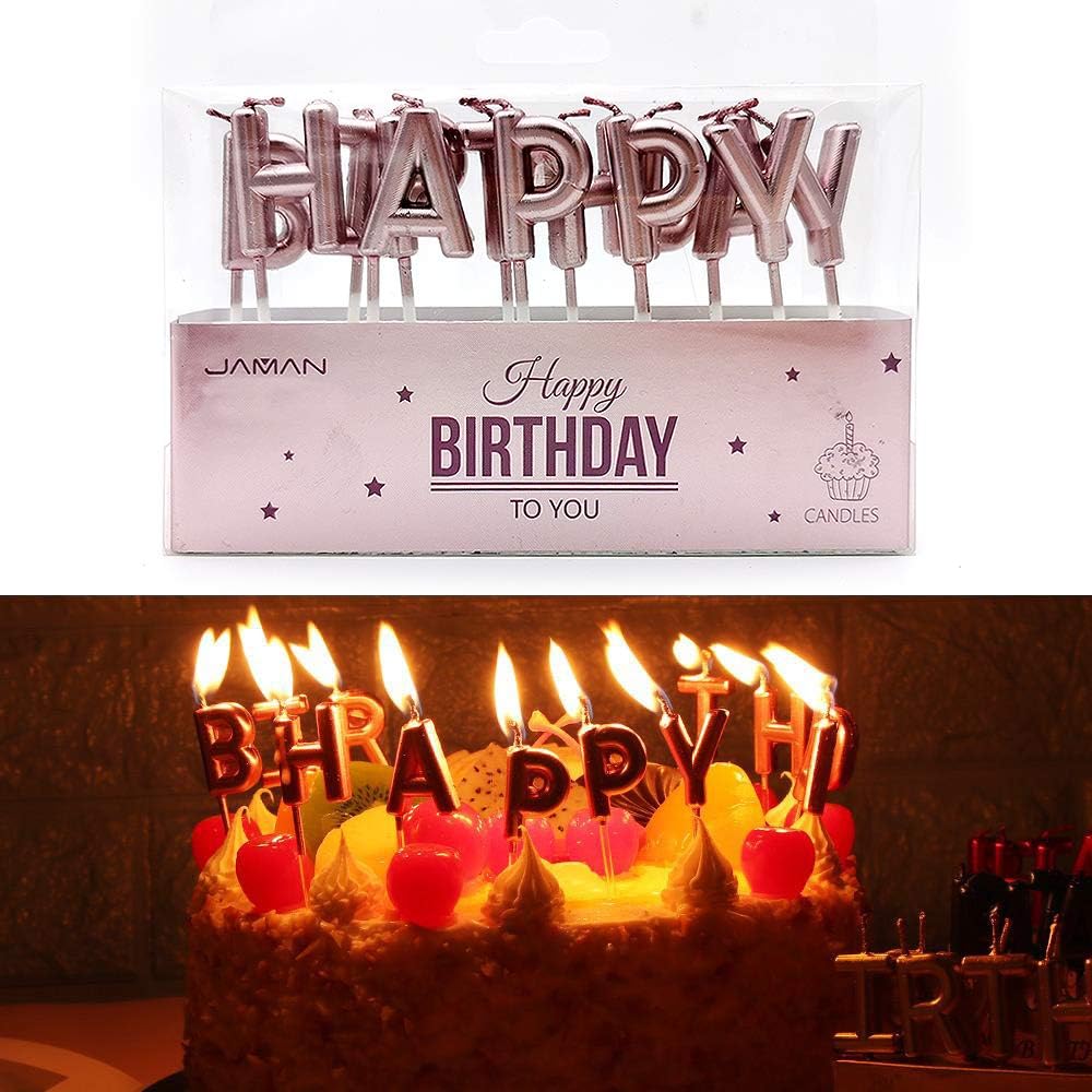 iZoeL Tortendeko Geburtstag Rosegold Happy Birthday Cake Topper Kerze Konfetti Luftballon Papierfächer Rosa Gold Kuchendeko
