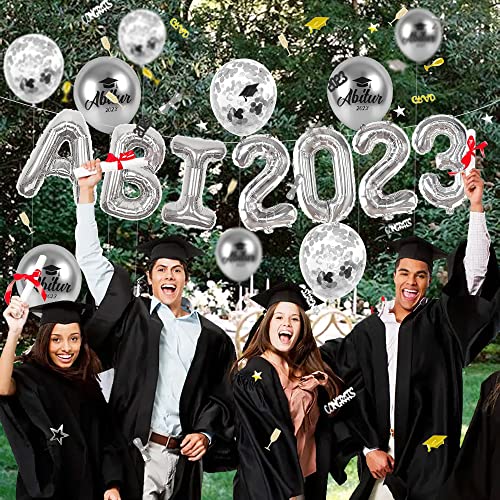 iZoeL Abitur 2023 Deko, ABI 2023 Folienballons, ABI Luftballon, ABI Konfetti Tischdeko, Abschluss Abschlussfeier ABI Schulabschluss Dekoration 2023 Blau (Silber ABI)