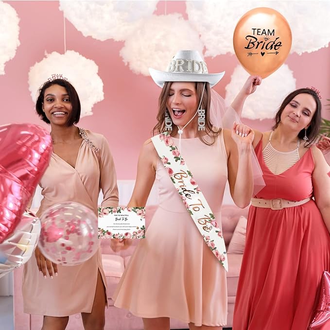 iZoeL Bride to be Hut JGA Brauthut Junggesellinnenabschied set Frauen,JGA Dekoset Brautmütze Bridehut Bride to be Schärpe Schleier Ohrringe Bride karte Bride Accessoires für Hochzeit Party(Weiß)