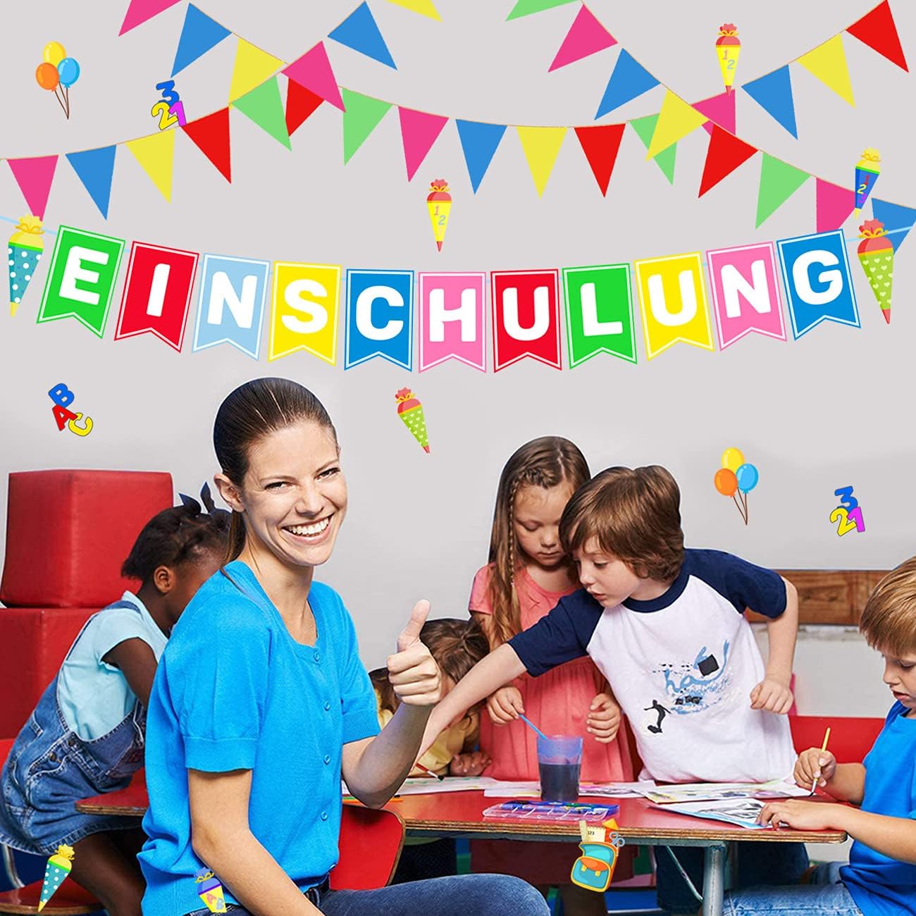 iZoeL Schulanfang Deko Jungen Mädchen, Einschulung Girlande Alles Gute Zum Schulanfang + 40m Wimpelkette + Einschulung Luftballon + Einschulung Konfetti + Folienballon